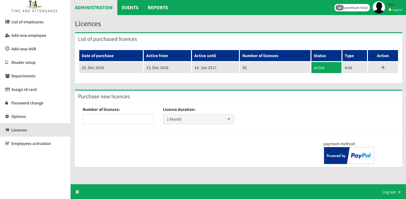 licences list and buy