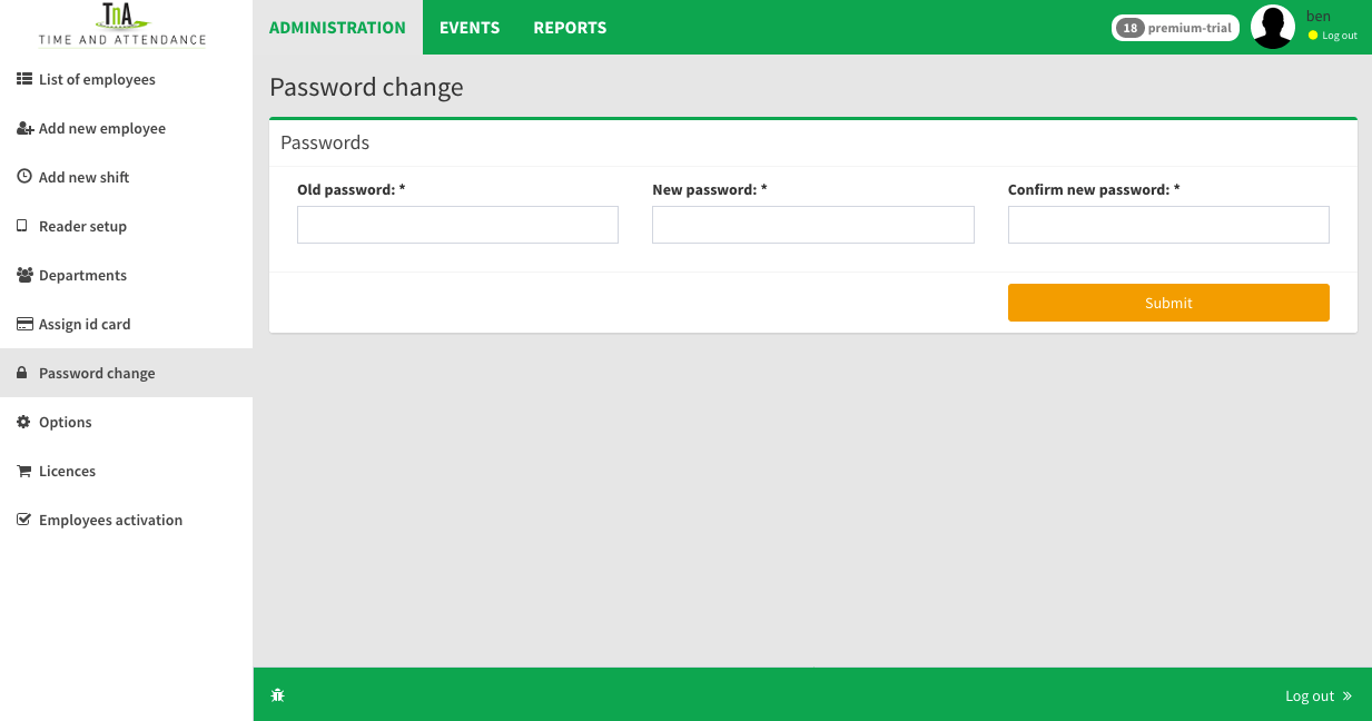 password change of employee