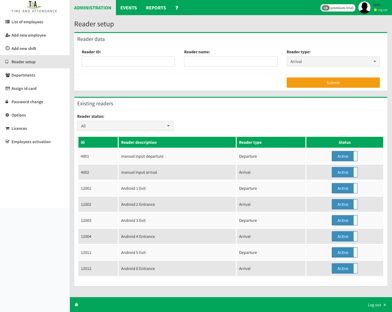 reader setup for system